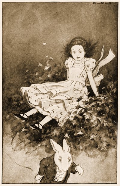 نزلت إلى كومة من الأوراق الجافة ، رسم توضيحي لـ Lewis Carrolls Alices Adventures in Wonderland ، 1901 بواسطة بيتر نيويل